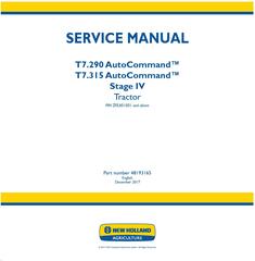 New Holland T7.290 AutoCommand, T7.315 AutoCommand Stage IV Tractor Service Manual (Europe)