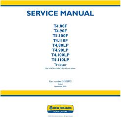 New Holland T4.80F/LP, T4.90F/LP, T4.100F/LP, T4.110F/LP Tractor Tier4A & Stage IIIB Service Manual
