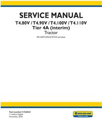 New Holland T4.80V, T4.90V, T4.100V, T4.110V Tier 4A interim Tractor Service Manual (North America)