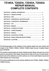 New Holland TZ18DA, TZ22DA, TZ24DA, TZ25DA Compact Tractor Complete Service Manual