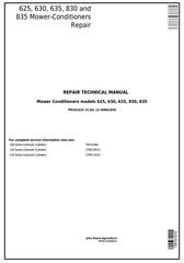 TM101419 - John Deere 625, 630, 635, 830 and 835 Mower-Conditioners Service Repair Technical Manual