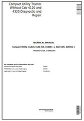 TM105019 - John Deere 4120, 4320 Compact Utility Tractor W/O Cab (SN. 610001-) Technical Service Manual