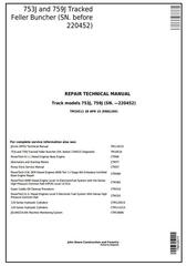 TM10511 - John Deere 753J, 759J (SN. -220452) Tracked Feller Buncher Service Repair Technical Manual