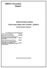 TM12545 - John Deere 180GLC (PIN: 1FF180GX__D020001-) T3/S3A Excavator Service Repair Manual