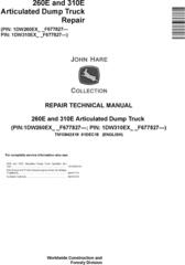 John Deere 260E, 310E Articulated Dump Truck (SN.F677827-) Repair Technical Manual (TM13842X19)