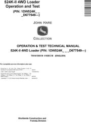 John Deere 524K-II (SN. D677549-) 4WD Loader Operation & Test Technical Service Manual (TM14139X19)