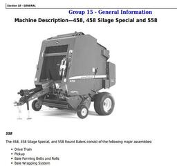 TM1735 - John Deere 458, 558, 458 Silage Special Round Balers Service Repair Technical Manual