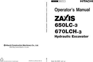 Hitachi Zaxis 650LC-3, Zaxis 670LCH-3 Excavator Operators Manual with Maintenance Instructions