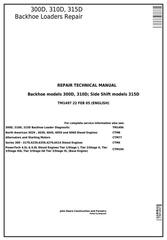 TM1497 - John Deere 300D, 310D Backhoe Loaders 315D Side Shift Loader Service Repair Technical Manual