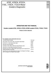 TM1606 - John Deere 670C, 670CH, 672CH, 770C, 770CH, 772CH Motor Grader Diagnostic Service Manual