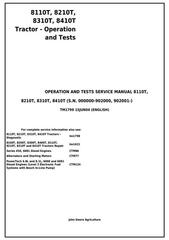 TM1799 - John Deere 8110T, 8210T, 8310T, 8410T Tracks Tractors Diagnosis and Tests Service Manual