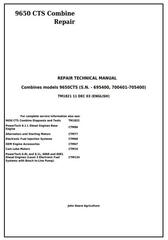 TM1821 - John Deere 9650CTS Combine Service Repair Technical Manual