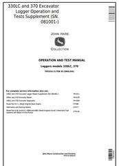 TM1910 - John Deere 330LC, 370 Excavator Logger (SN.081001-) Diagnostic and Tests Manual Supplement