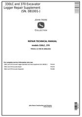 TM1911 - John Deere 330LC and 370 Excavator Logger (SN.081001-) Service Repair Manual Supplement